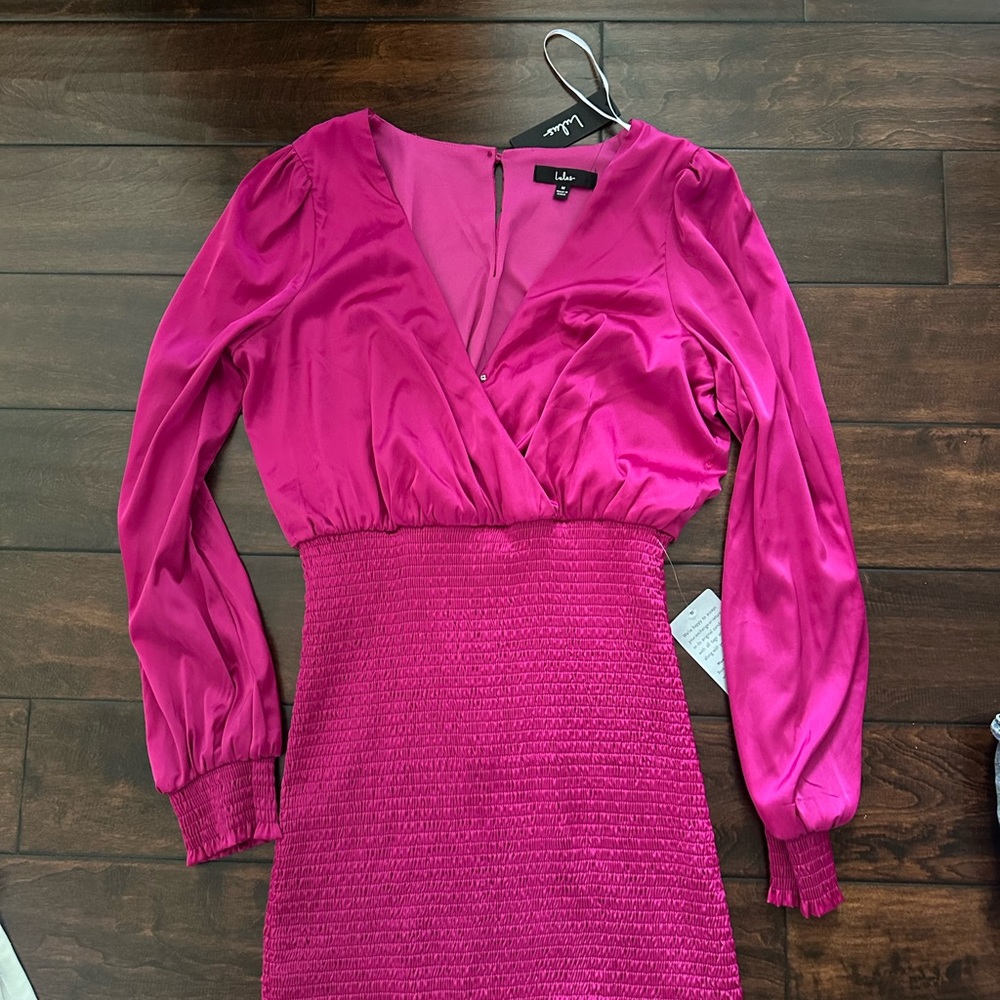 Lulu's Pink Ribbed Wrap Bodycon Dress